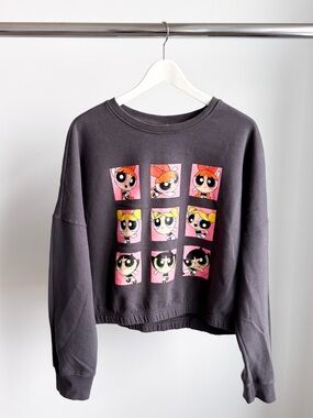 2021 Powerpuff Girls Cropped Graphic Sweatshirt XL 26x21 Grey Y2K Style